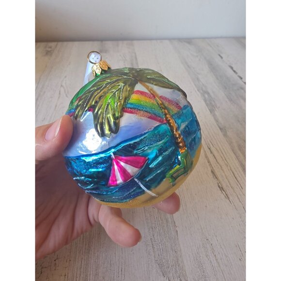 Beach glitter rainbow ball ornament palm tree tropical Hawaiian remember Xmas - Picture 9 of 12